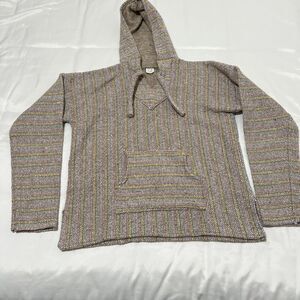 Artesanias Mexican Baja Hoodie Sweater Drug Rug Knit Ragg Kangaroo Pocket L